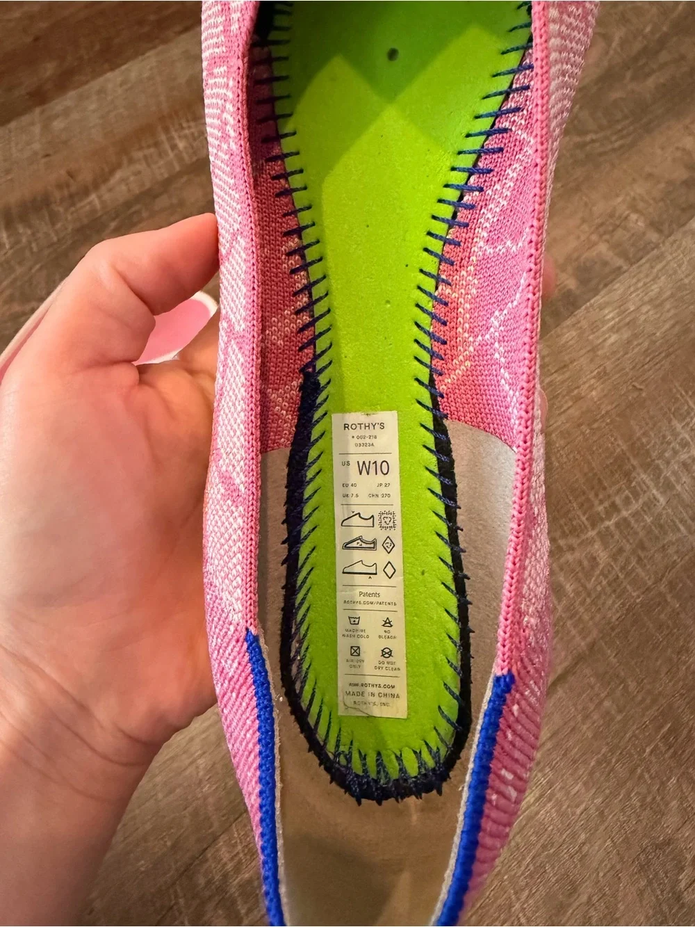 Rothy’s The Point Flats Women’s Size 10 Pink Patterned Knit Washable Pointed Toe - Picture 2 of 9